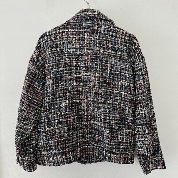 Forever 21 Dixie Tweed Snap Button Bomber Jacket Multicolor Utility Overcoat - Picture 4 of 8